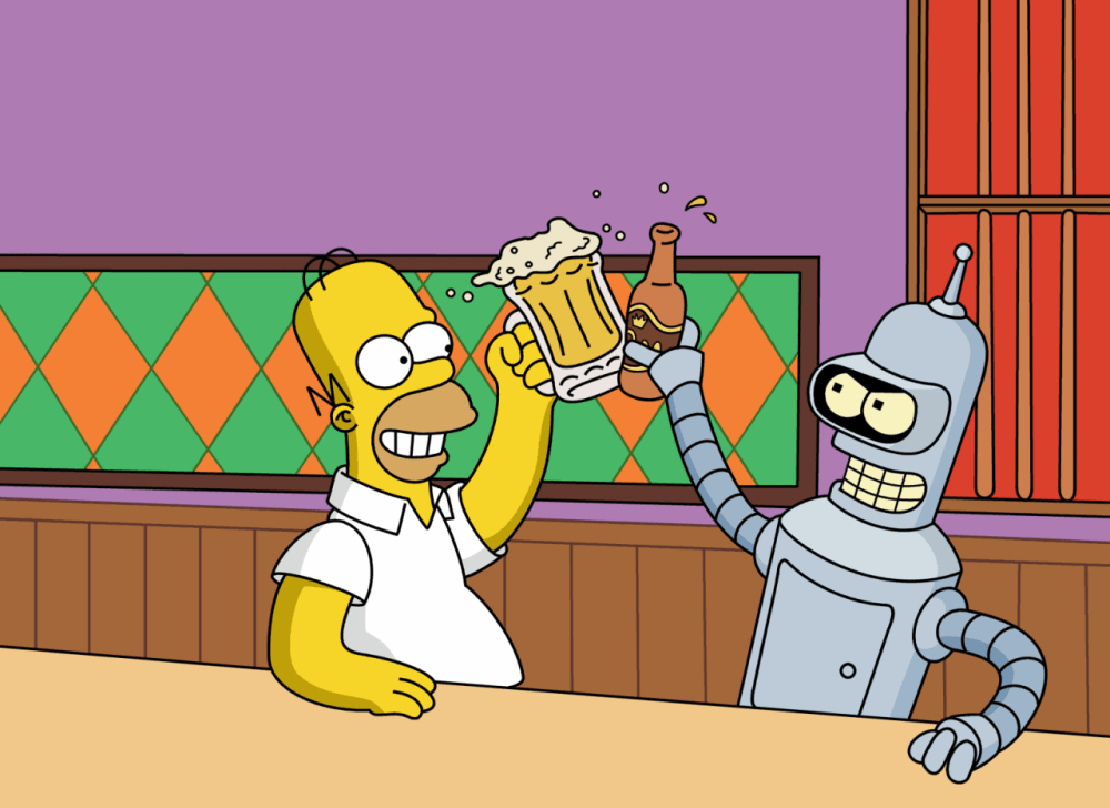 Homer and Bender - Bonding over a beer.