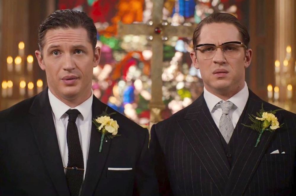 Tom Hardy as Reggie (Left) and Ronald (Right) Kray.