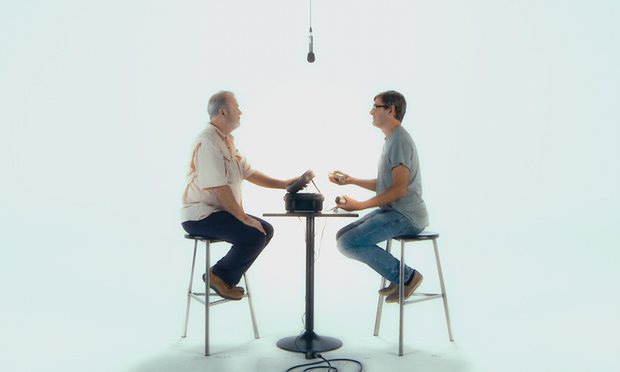 Louis Theroux (right) being questioned by former Church employee Marty Rathbun.